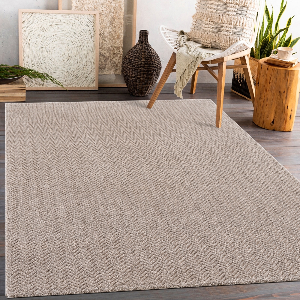 Teppich Wohnzimmer - Beige - 160x230cm - Meliert Muster - Einfarbig - Hoch Tief Effekt - Kurzflor Weich Schlafzimmer Kinderzimmer Dekoration - Deko Teppiche Bild 1