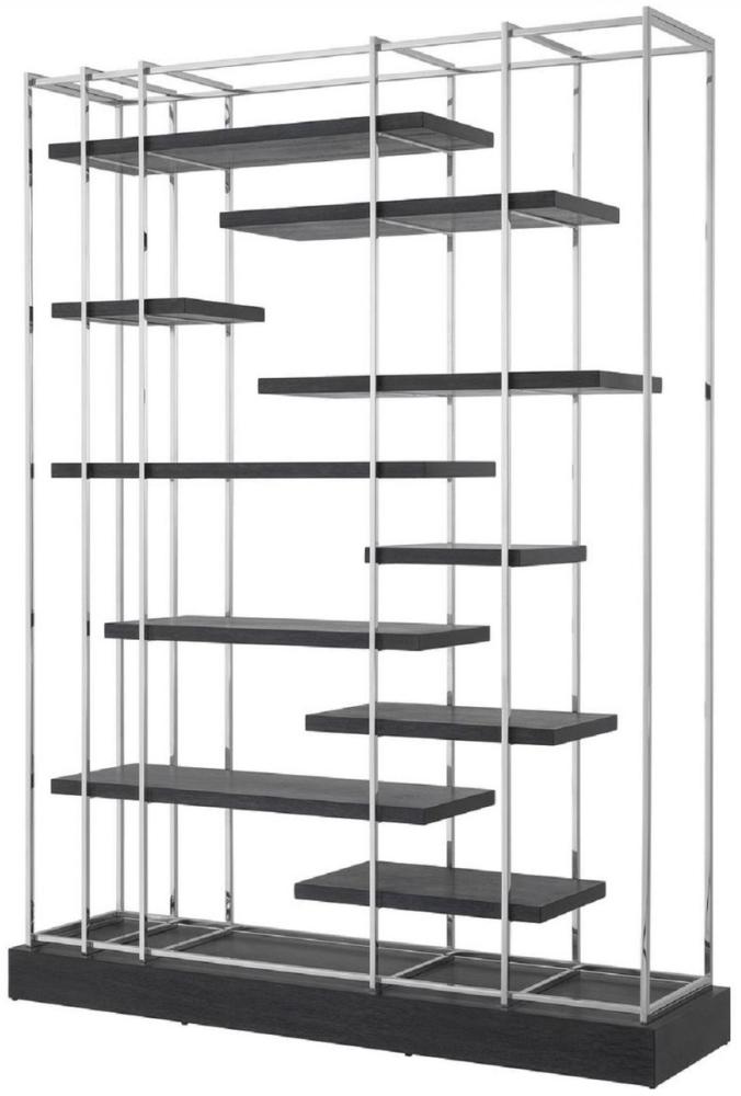 Casa Padrino Luxus Regalschrank Schwarz / Silber 166 x 45 x H. 222 cm - Wohnzimmerschrank - Luxus Möbel Bild 1