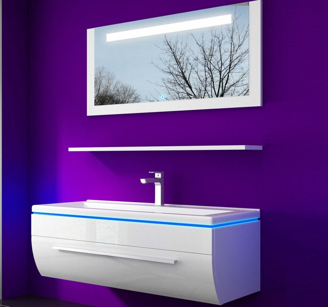 Homeline Badmöbel-Set Badmöbel Set Weiß Hochglanz lackiert LED System tauschsystem, (Komplette Set ohne wasch dich Armatur und Ablaufgarnitur, 4-St, Set Angebot), Hochglanz lackiert tauschsystem inklusiv LED Bild 1