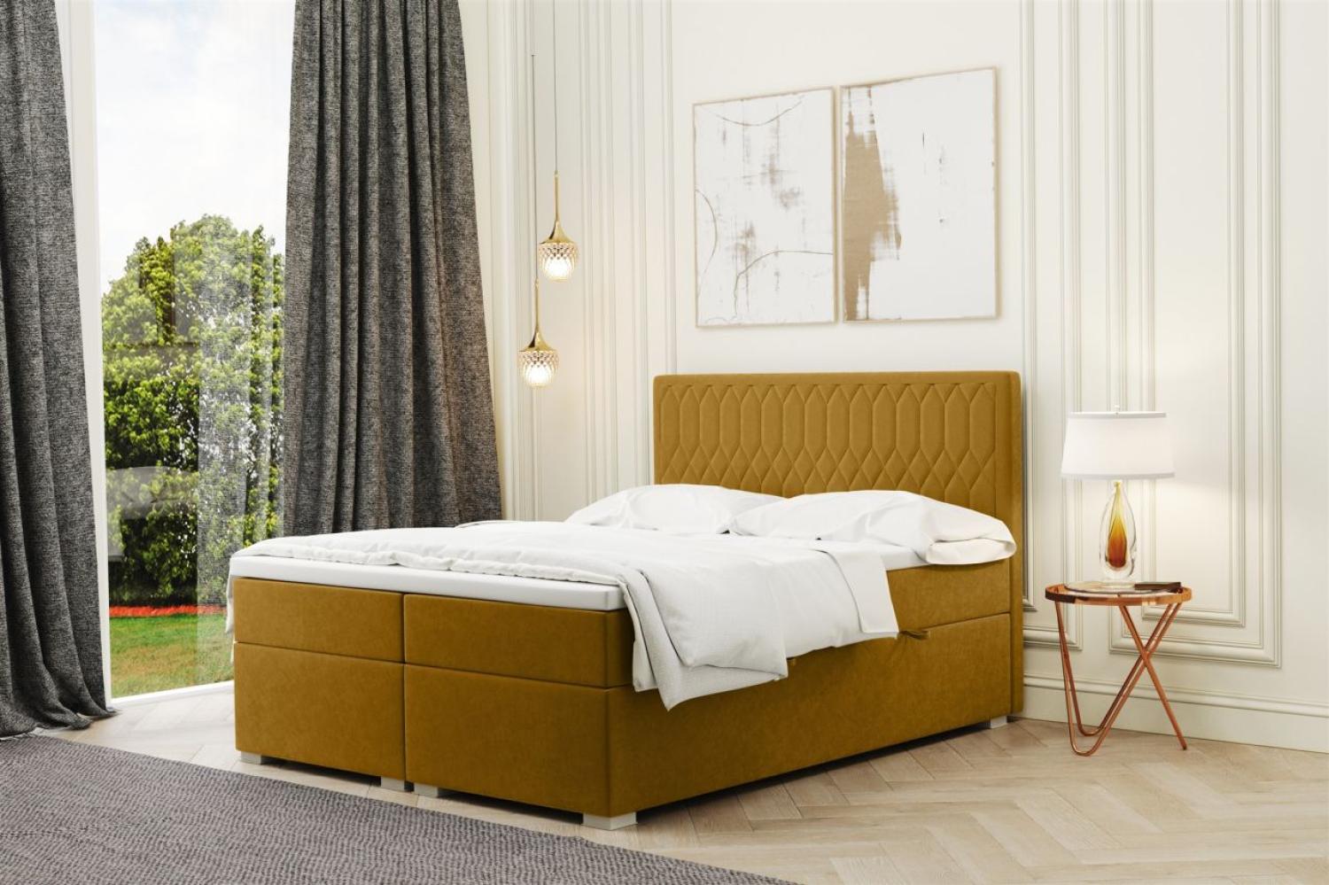 Boxspringbett Schlafzimmerbett DUSTY 160x200cm in Stoff Riviera Goldgelb Bild 1