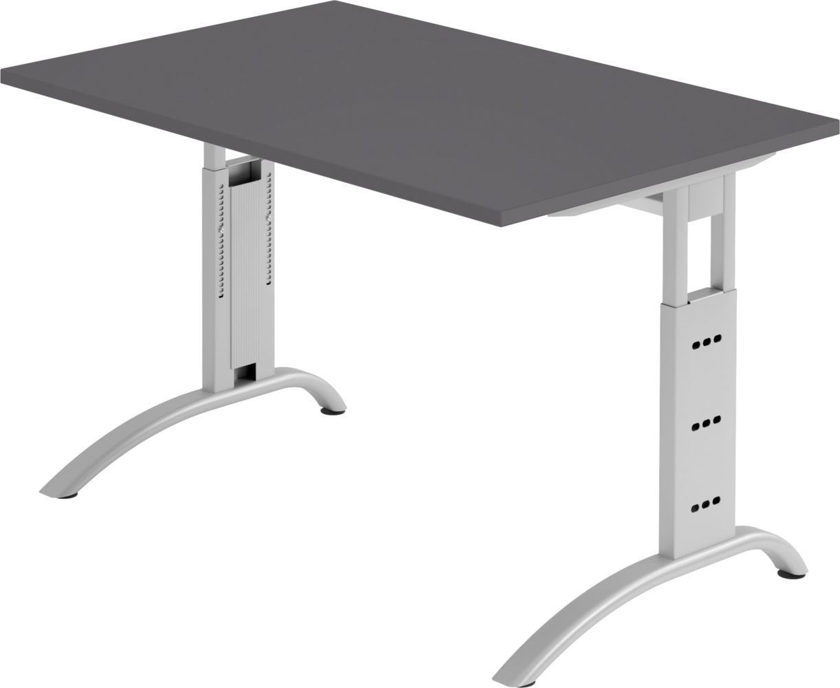 bümö manuell höhenverstellbarer Schreibtisch 120x80 cm in graphit - PC Tisch höhenverstellbar & klein, höhenverstellbarer Tisch Büro, kleiner Computertisch verstellbar, F-Serie, FS-12-G-S Bild 1