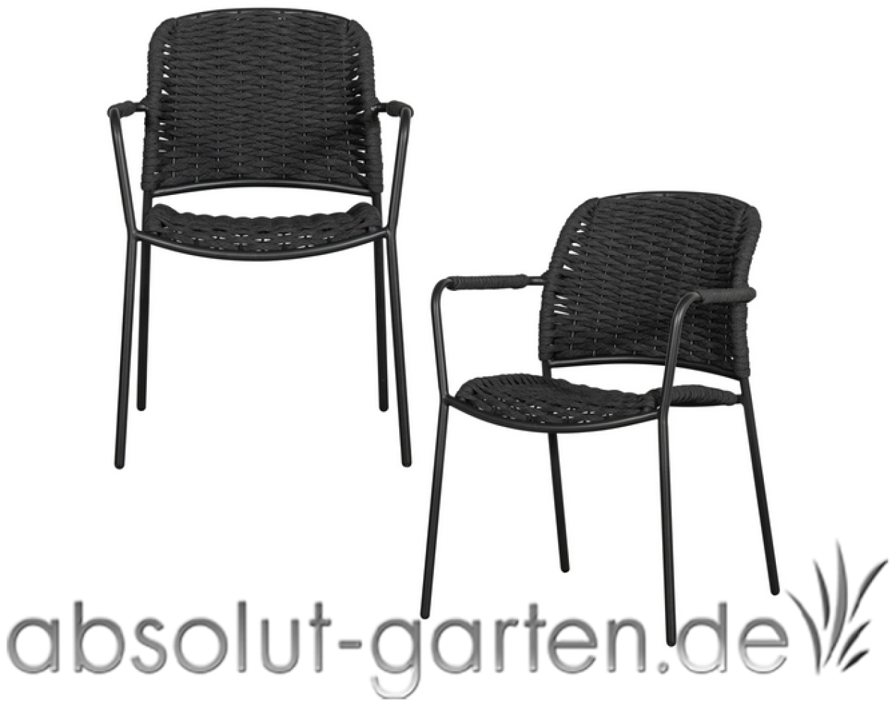 Gartenstuhl Taku 2er-Set aus Metall mit Armlehne, Schwarz Bild 1