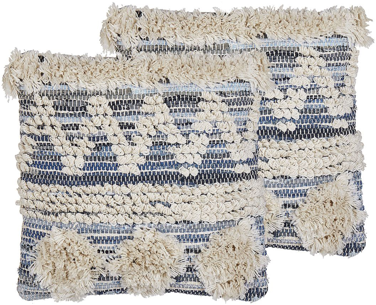 Kissen 2er Set EYTELIA Bouclé 45 x 45 cm Geometrisches Muster Getuftet Blau Bild 1