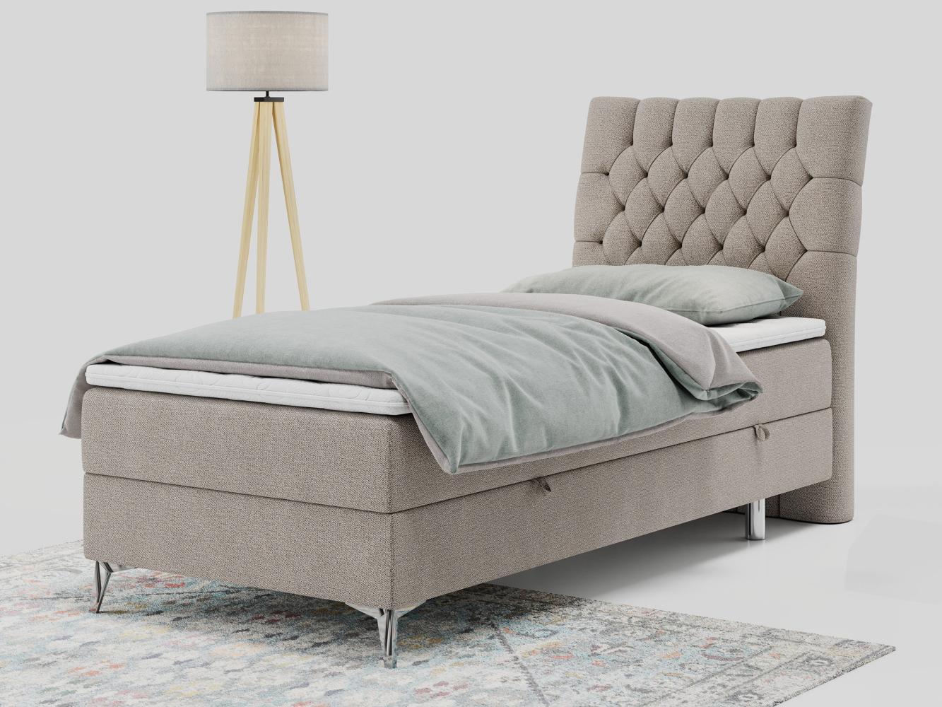 Boxspringbett MILEN, Einzelbett 90x200, Polsterbett mit Multipocket-Matratze und Topper - Beige stoff - rechts - H3 Bild 1