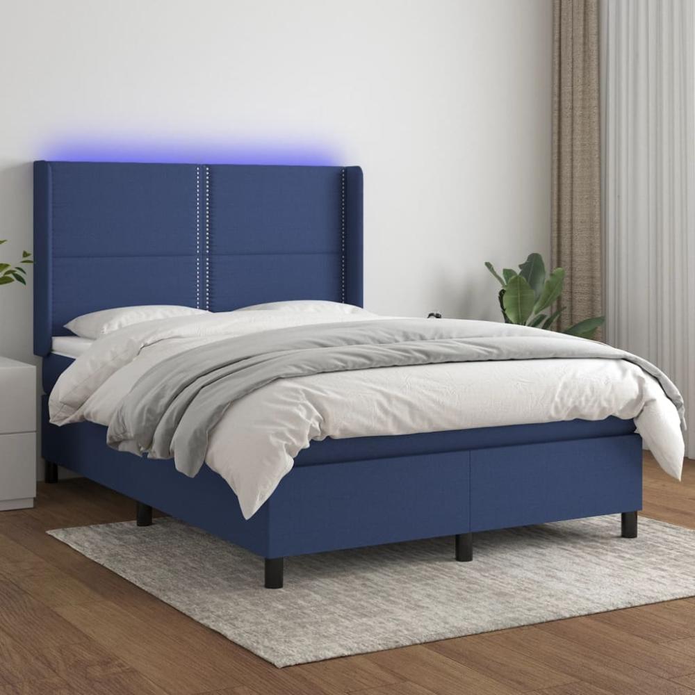 vidaXL Boxspringbett mit Matratze & LED Blau 140x190 cm Stoff, Härtegrad: H2 [3138235] Bild 1