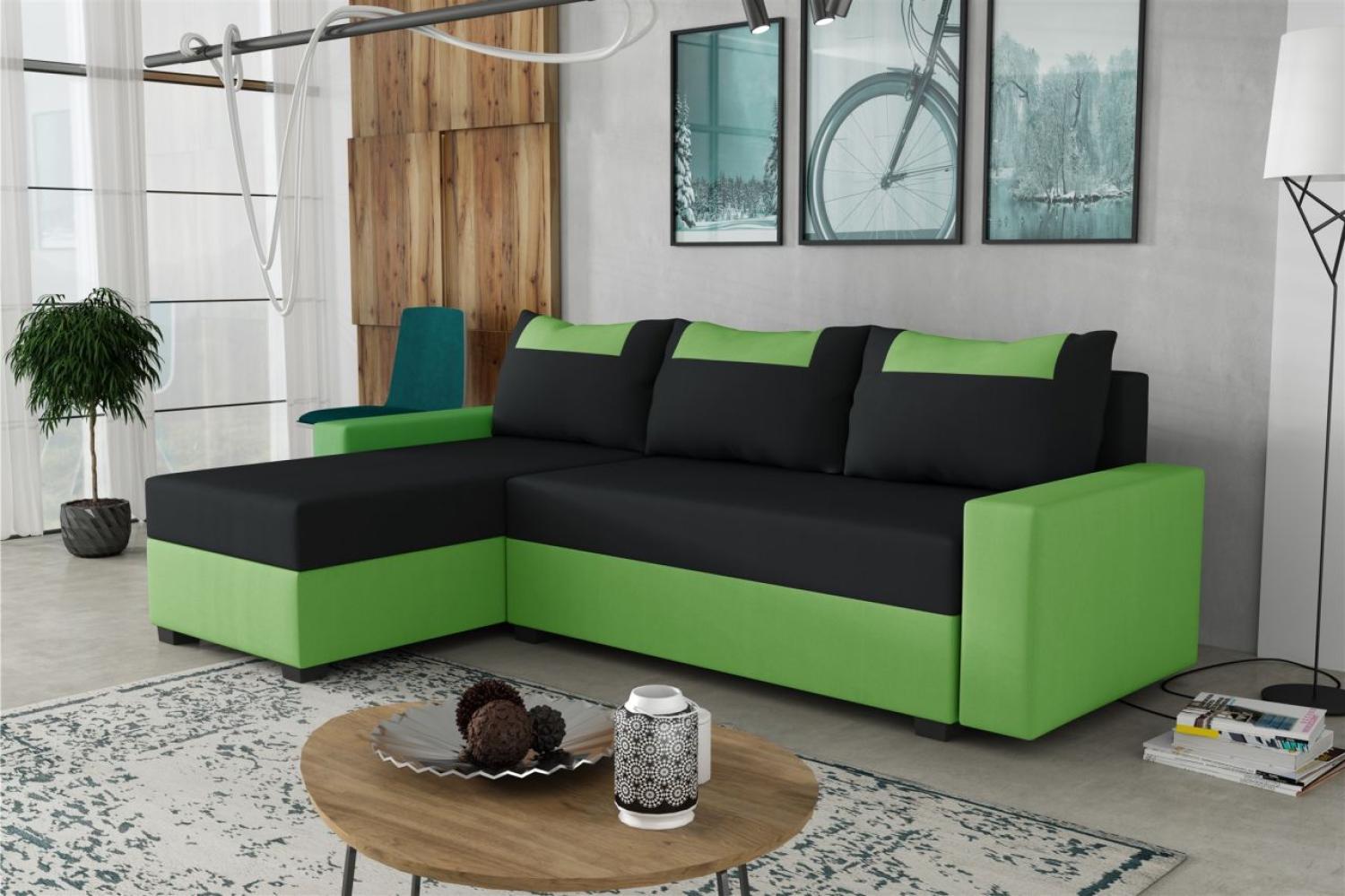 Ecksofa Schlafsofa Sofa HEDVIG LUX Manila Grün- Schwarz Ottomane Links Bild 1