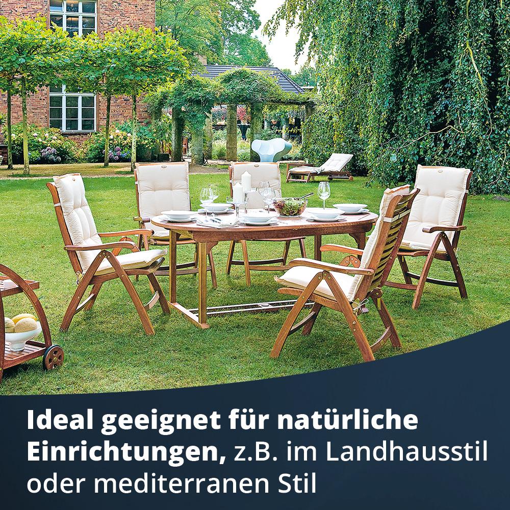 KHG Klappstuhl mit Armlehnen und verstellbare Rückenlehne für Garten & Balkon, Hochlehner platzsparend klappbar, Eukalyptusholz geöltes Echtholz wetterfest 110 kg belastbar Outdoor Bild 1