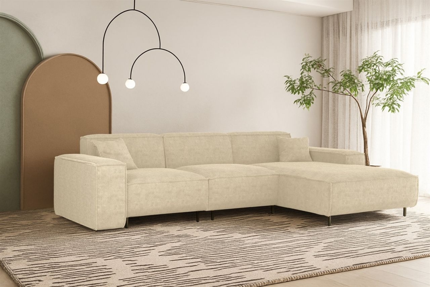 Ecksofa Designersofa GLORIA in Stoff Scala Creme Ottomane Rechts Bild 1