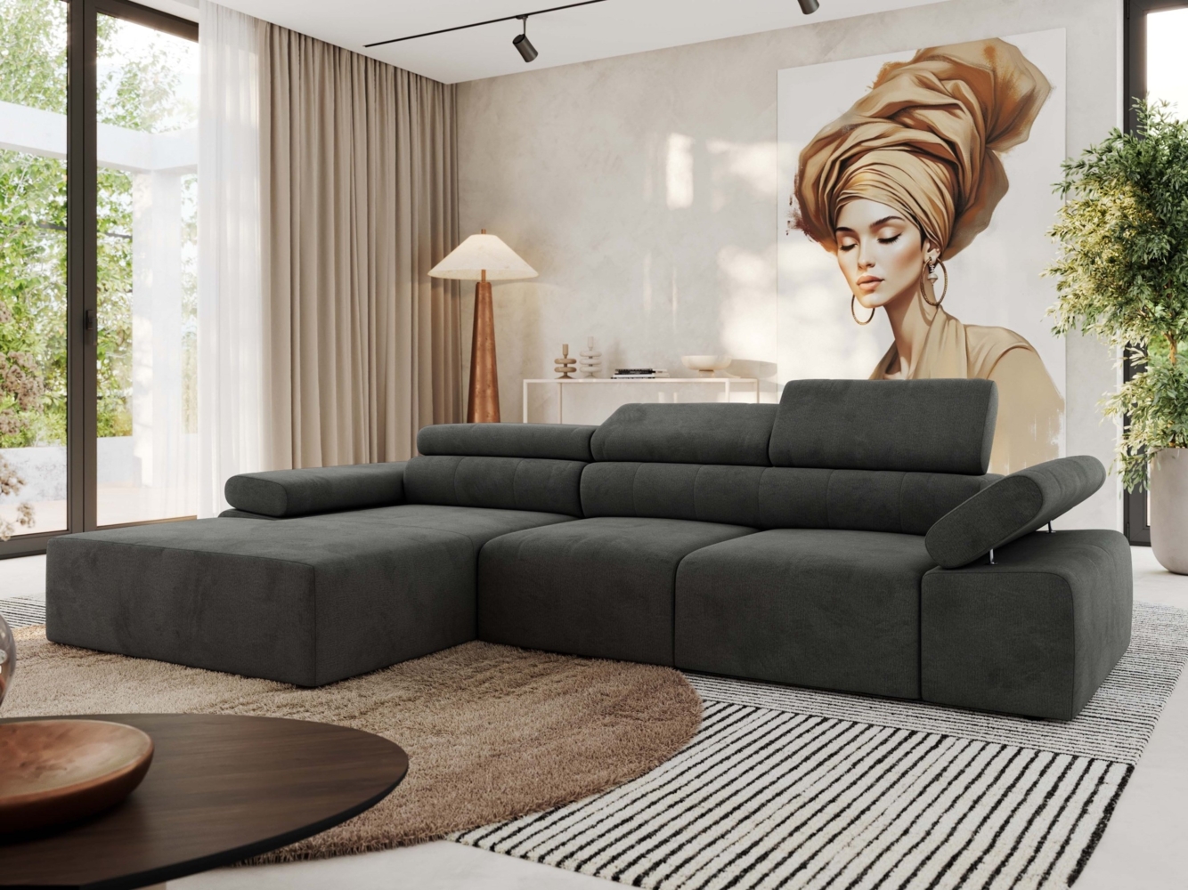 Ecksofa mit Relax-funktion, Elektrisch verstellbarer Sitz, L-förmige Ecke mit Armlehnen, Wellenfeder - RILASSO - linke Seite Bild 1