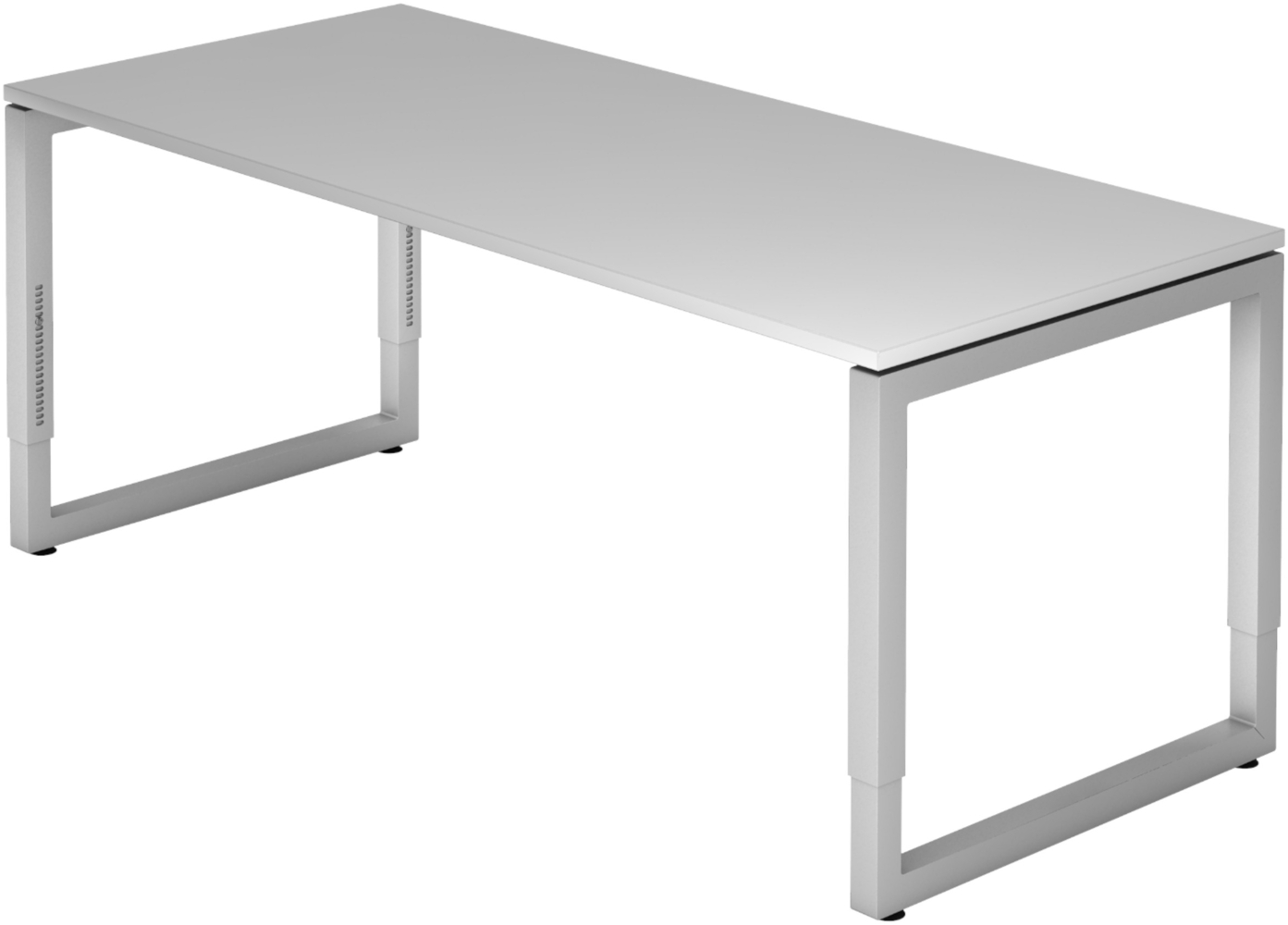 bümö höhenverstellbarer Schreibtisch R-Serie 180x80 cm in grau, Gestell in Silber - großer PC Tisch für's Büro manuell höhenverstellbar, Computertisch verstellbar, RS-19-5-S Bild 1