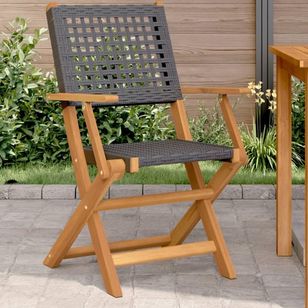 vidaXL Gartenstühle 2 Stk. Schwarz Massivholz Akazie und Poly Rattan 367663 Bild 1