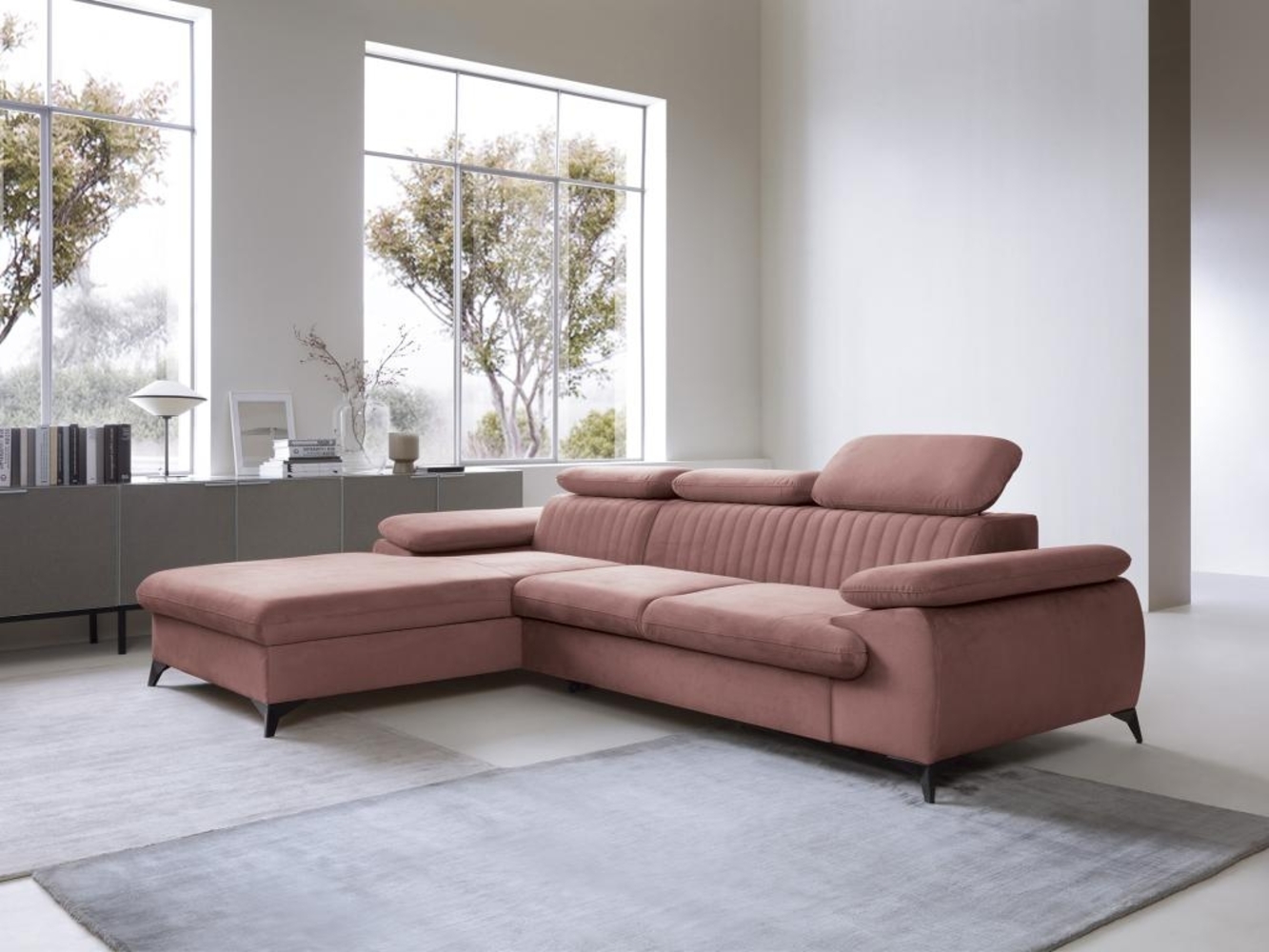 Vente-unique - Ecksofa mit Schlaffunktion - Ecke links - Samt - Rosa - SAMARA von PASCAL MORABITO Bild 1