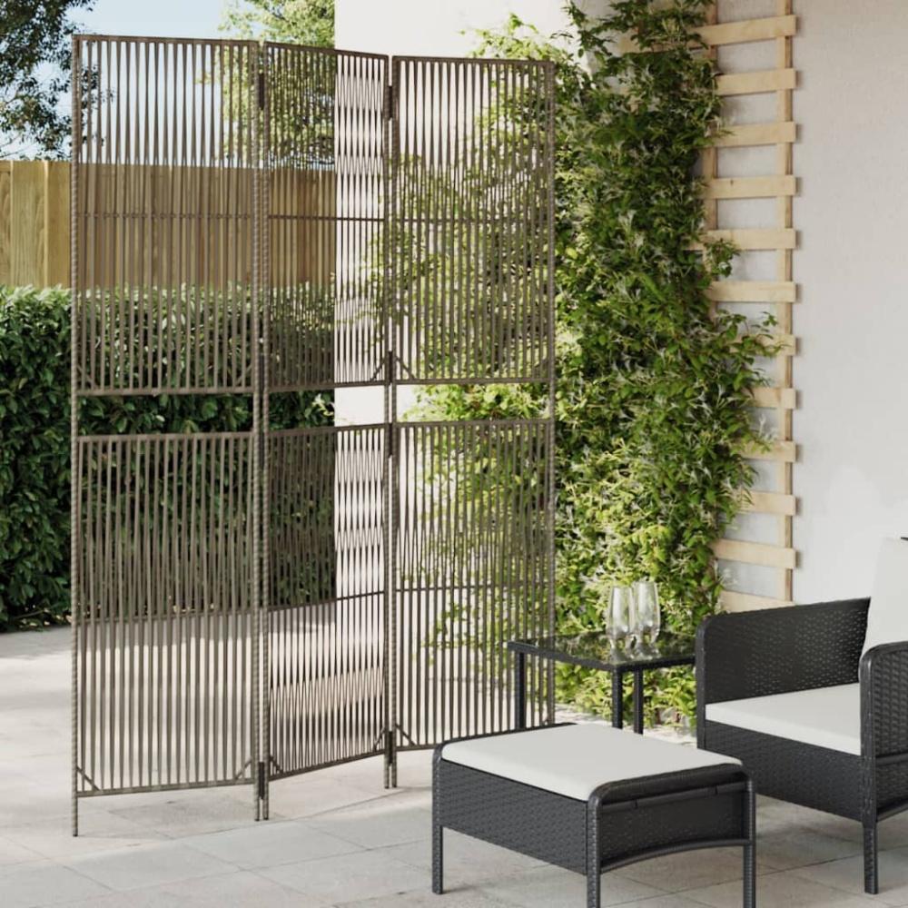 vidaXL Paravent 3-tlg. Grau Poly Rattan 365390 Bild 1