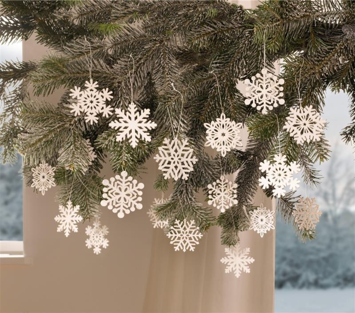 18 Dekohänger "Schneeflocke" aus Holz, weiß, Weihnachtsbaumschmuck Bild 1