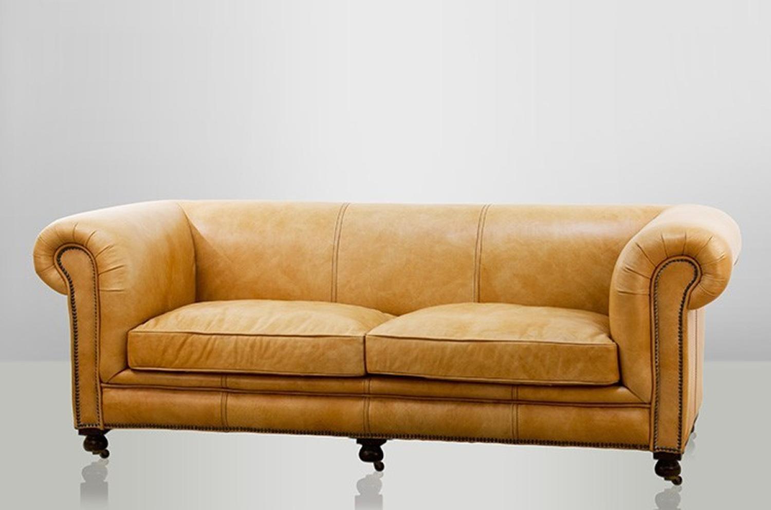 Chesterfield Luxus Echt Leder Sofa 2.5 Seater Vintage Leder von Casa Padrino Old Saddle Sand Bild 1