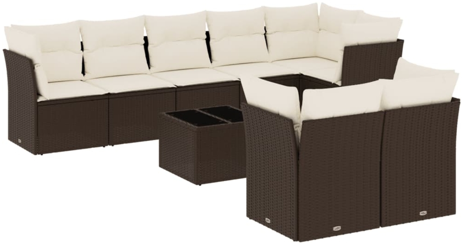 vidaXL 9-tlg. Garten-Sofagarnitur mit Kissen Braun Poly Rattan 3217923 Bild 1