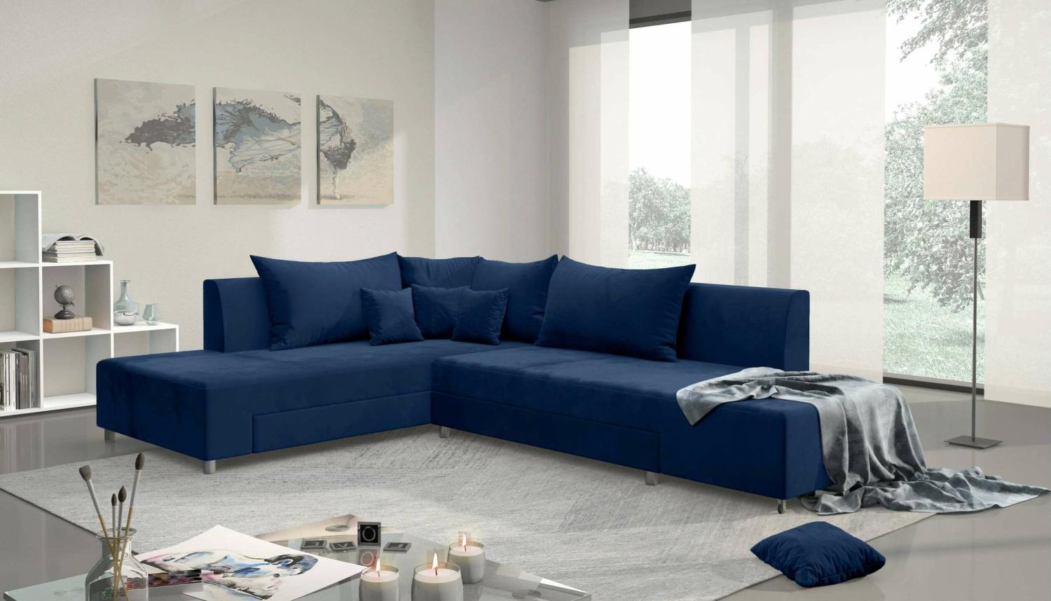 Stylefy Livia Ecksofa Dunkelblau Velours Bild 1