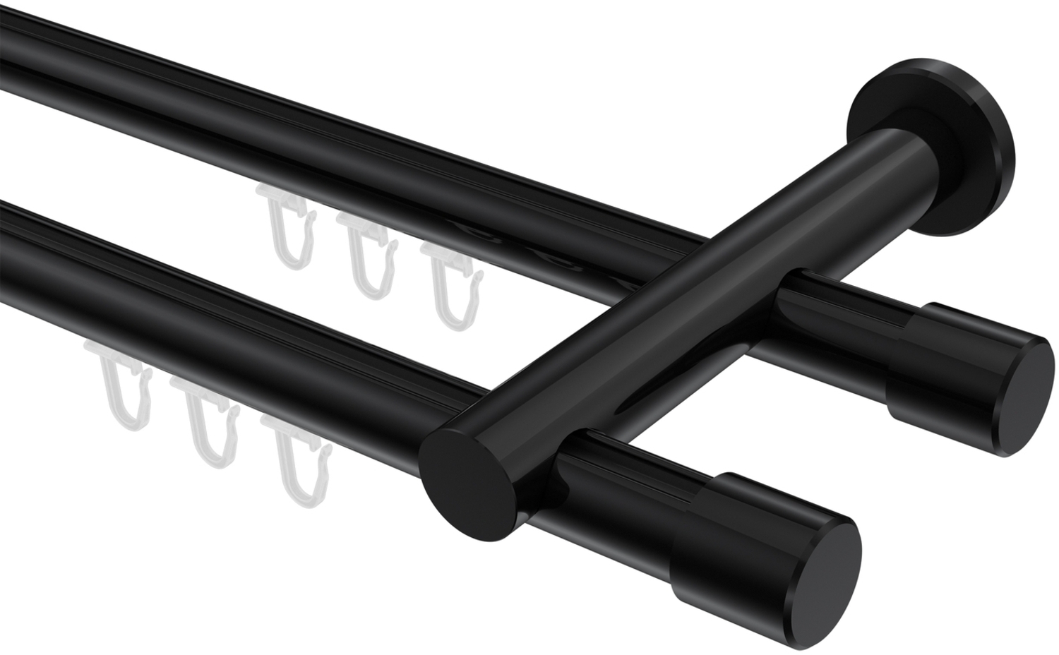 Innenlauf-Gardinenstangen-Set Platon Santo 100 cm, 2-läufig, 20 mm Ø Schwarz Bild 1