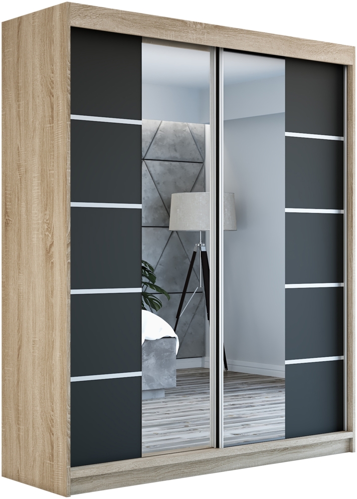 Schwebetrenschrank ERA 2-trig Schrank 160 cm (mit Spiegel) Farbe: Sonoma , schwarz Bild 1