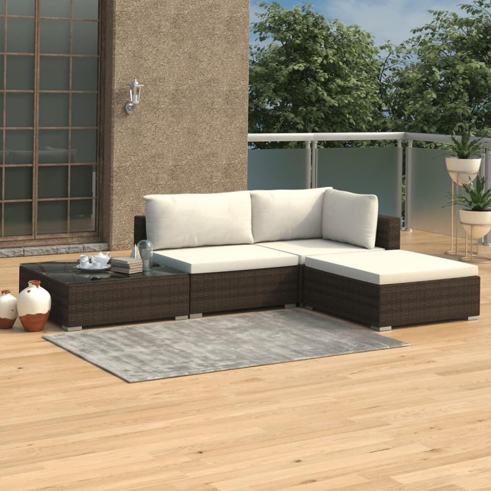 vidaXL 4-tlg. Garten-Lounge-Set mit Auflagen Poly Rattan Braun 46777 Bild 1