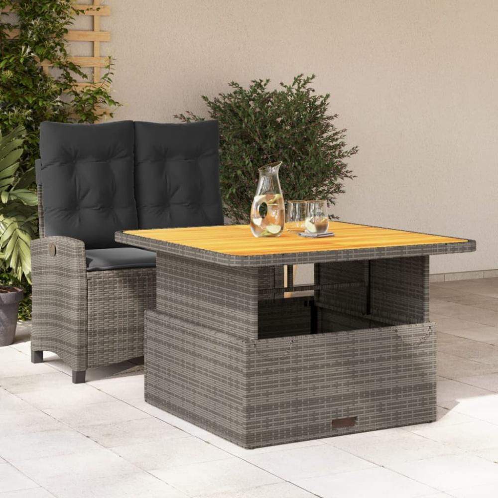 vidaXL 2-tlg. Garten-Essgruppe mit Kissen Grau Poly Rattan Bild 1