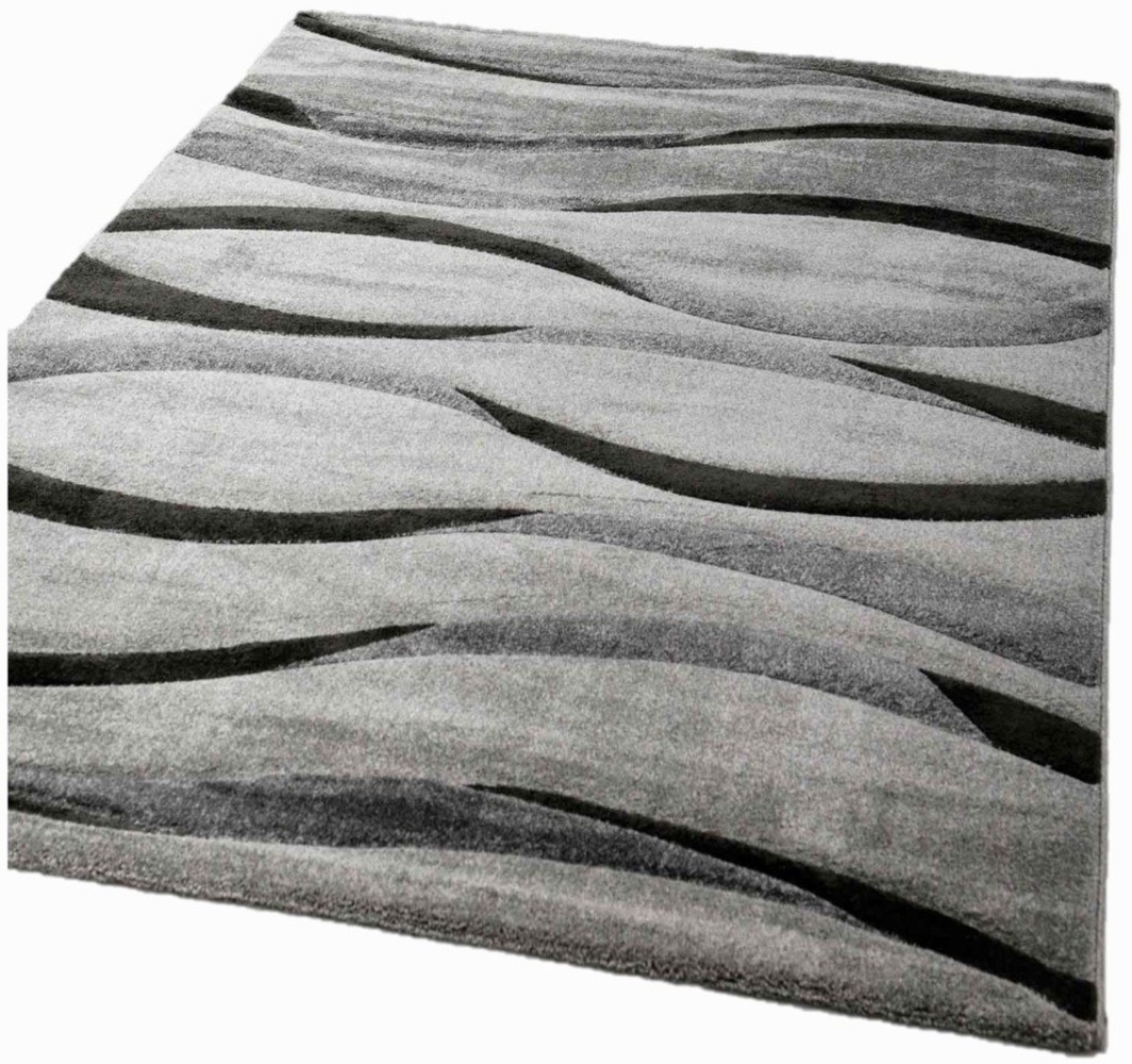 Vimoda Teppich hochwertiger Teppich Wohnzimmer Modern Wellenmuster, Rechteckig, Höhe: 12 mm, Hoch tief dichter, angenehmer Teppich in Grau Anthrazit Braun Beige Bild 1