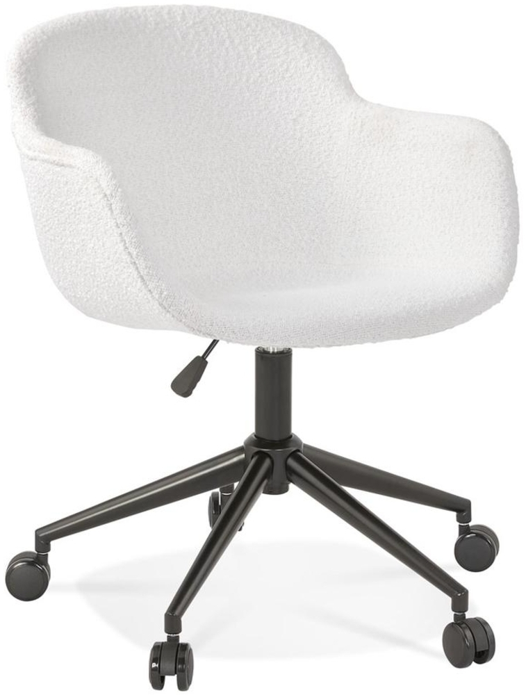 Bürostuhl mit weißer Bouclé-Polsterung | Ergonomischer Schreibtischstuhl mit Rollen | Drehstuhl höhenverstellbar mit Armlehnen | Modern für Homeoffice | 59x54x80 cm in Weiß | Pilano von Kadima Design Bild 1