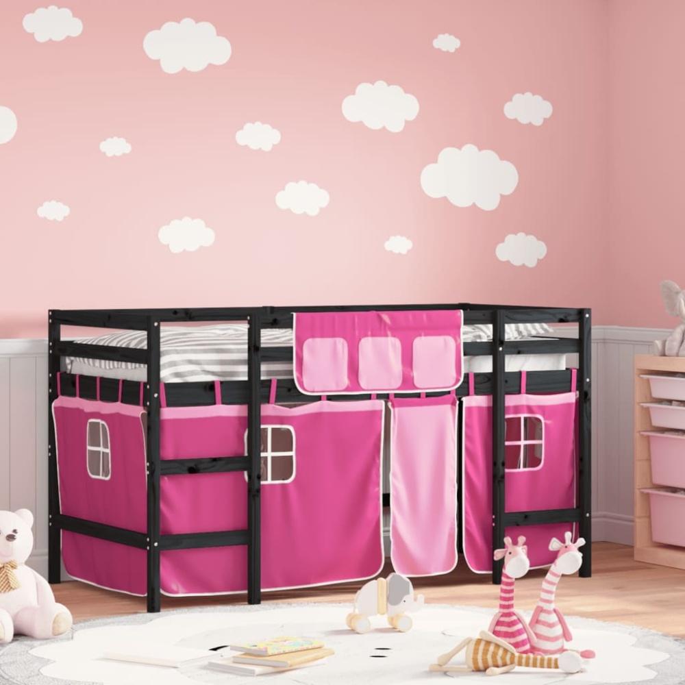 vidaXL Kinderhochbett mit Vorhängen Rosa 80x200 cm Massivholz Kiefer 3206963 Bild 1