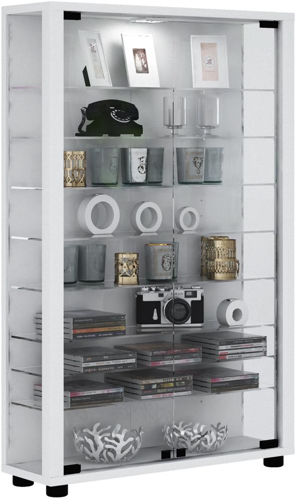 Vitrinenschrank Glas Sammler LED Vitrine Standvitrine Wohnzimmer Schrank weiß Bild 1