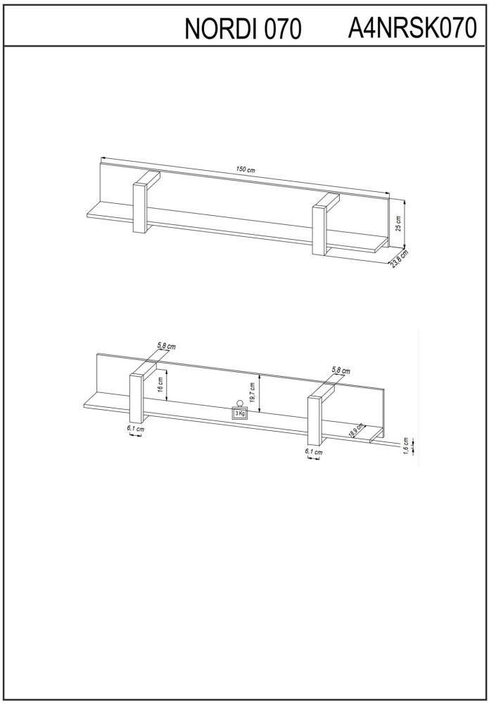 Wandboard Jami 150x25x24 Wandregal Schwarz 10138 Bild 1