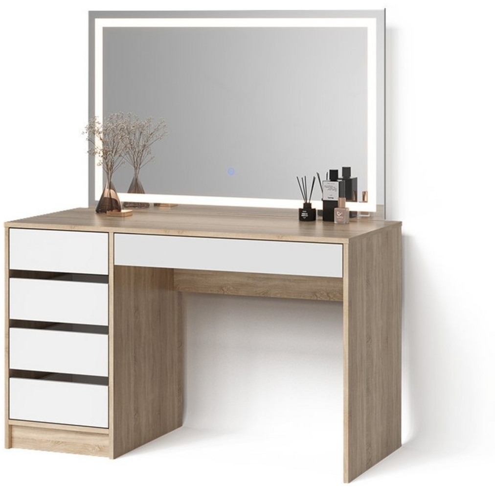 Livinity® Schminktisch Imola, Weiß/Sonoma/Sonoma, 120 cm mit LED-Spiegel Bild 1