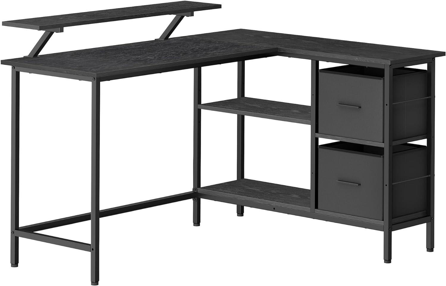 Vasagle L-förmiger Schreibtisch, 2 geräumige Schubladen, Computertisch mit Monitorständer, Eckschreibtisch, Gaming-Tisch mit Verstellbarer Ablage 115 x 105 cm schwarz LWDDE097B56 Bild 1