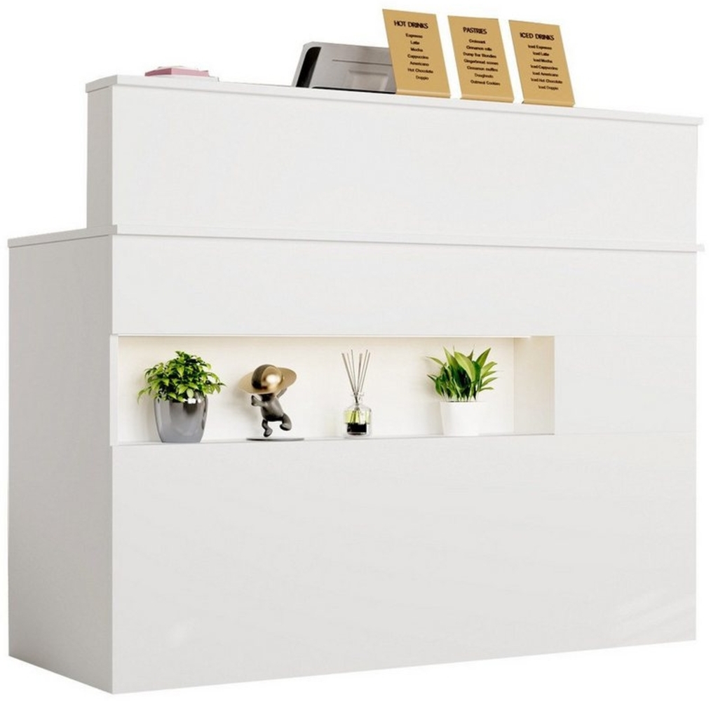 FUFU&GAGA Empfangstheke Empfangstheke mit LED-Beleuchtung, Weiß, MDF, 120×50×100 cm Bild 1