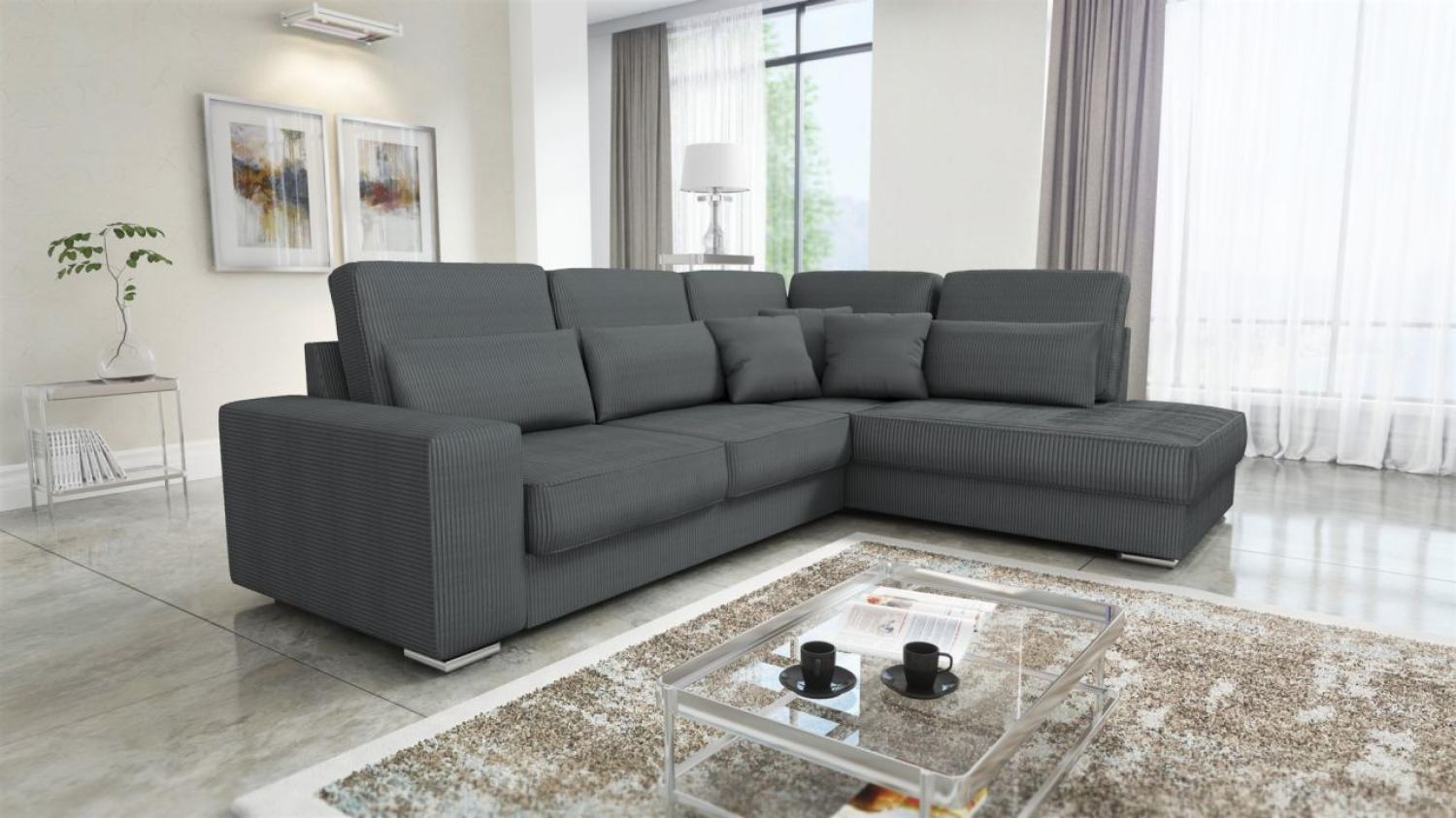 Ecksofa Sofa NEVIO XL Stoff Scala Dunkelgrau Ottomane Rechts Bild 1
