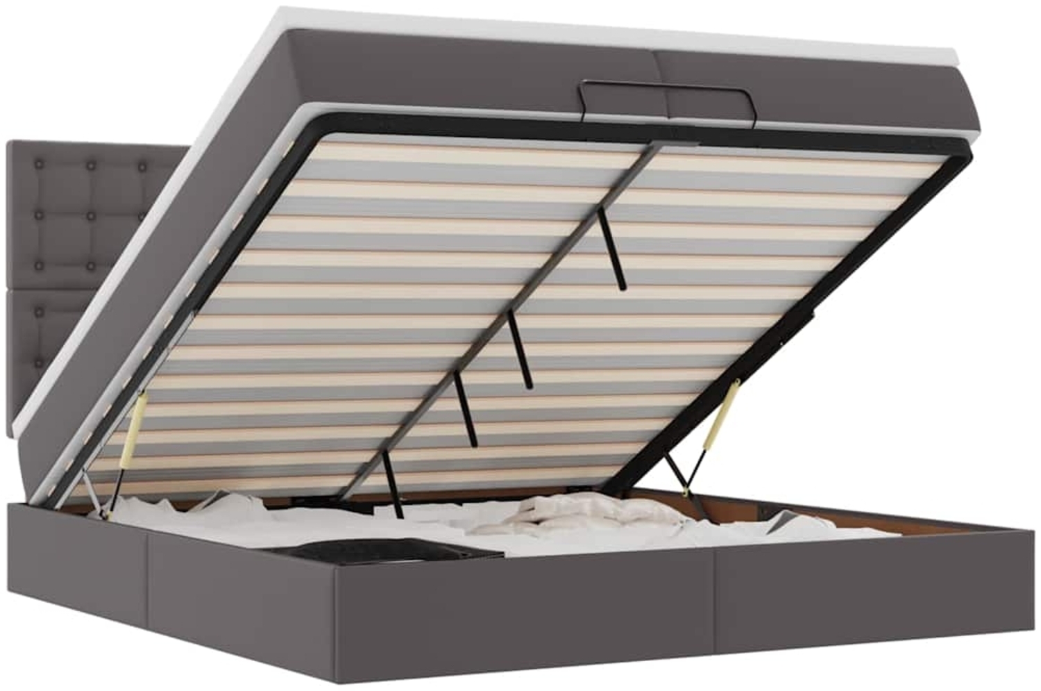 vidaXL Ottoman-Bett mit Matratzen & LEDs Grau 200x200 cm Kunstleder 3313873 Bild 1