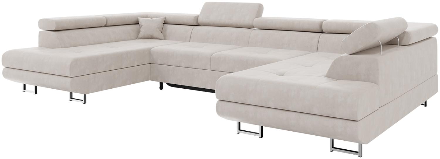 MEBLINI Schlafcouch mit Bettkasten - CARL - 338x203x55cm - Beige Samt - Ecksofa mit Schlaffunktion - Sofa mit Relaxfunktion und Kopfstützen - Couch U-Form - Eckcouch - Wohnlandschaft Bild 1