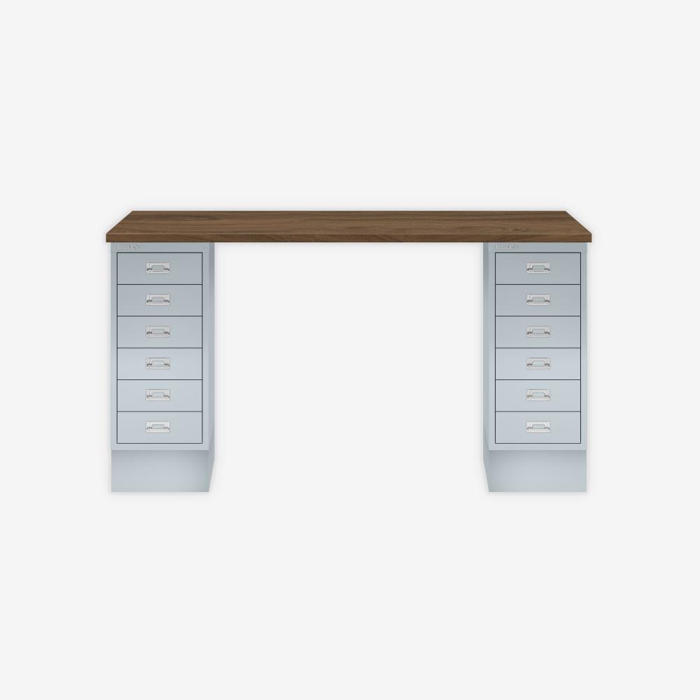 MultiDesk, 2 MultiDrawer mit 6 Schüben, Dekor Nussbaum, Farbe Lichtgrau, Maße: H 740 x B 1400 x T 600 mm Bild 1