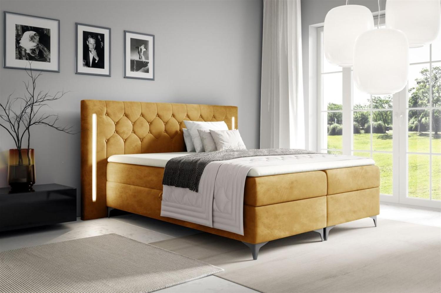 Boxspringbett Schlafzimmerbett ELODIE 120x200cm Goldgelb inkl. Ambiente-LED Bild 1