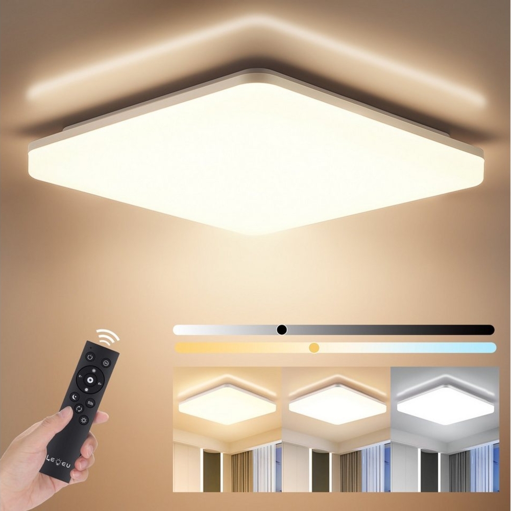 Oraymin Deckenleuchte Deckenlampe LED mit Fernbedienung Weißes Quadrat 36W, CCT, LED fest integriert, Neutralweiß, Tageslichtlampe Decke, CCT, Neutralweiß,Kein Flimmern, 36W, 3600LM Bild 1