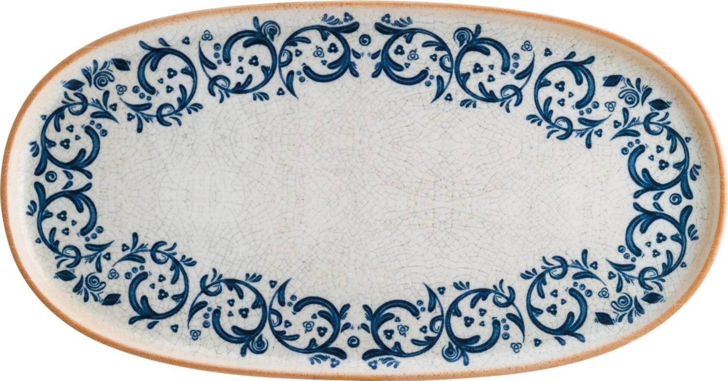 2x Servierplatten Speiseteller Porzellan Geschirr oval Weiß Blau Braun Bonna Viento Hygge 34x17,5 cm mediterran Bild 1