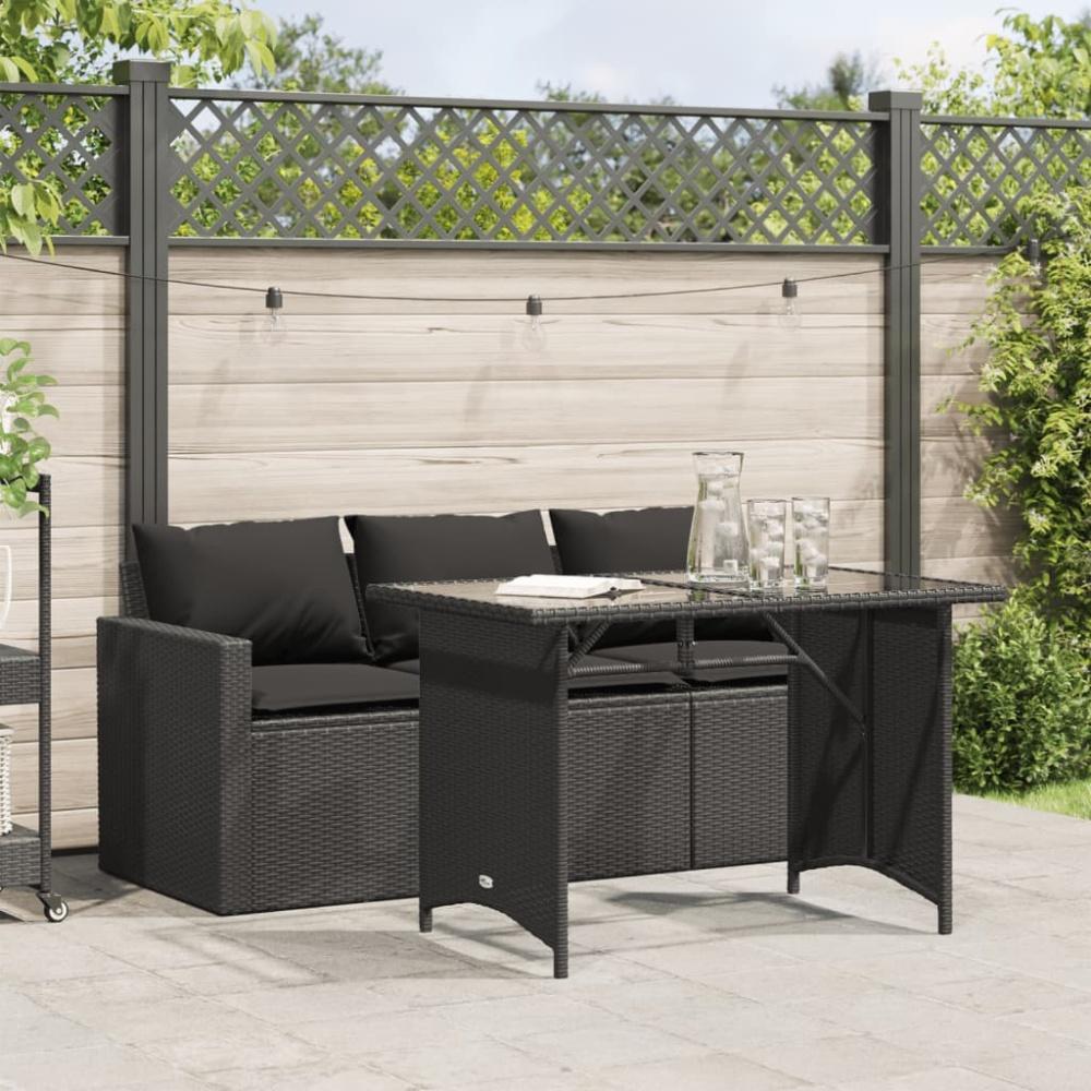 vidaXL 2-tlg. Garten-Essgruppe mit Kissen Schwarz Poly Rattan 366329 Bild 1