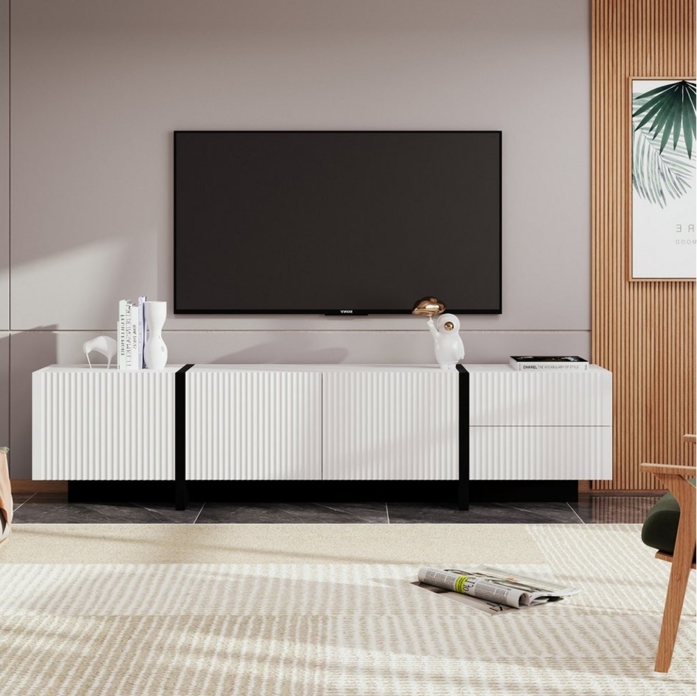 ZREE Lowboard 190 cm TV-Schrank, Weiss Sideboard Lowboard mit 3 Türen,2 Schubladen, TV-Tisch TV-Ständer für Schlafzimmer Wohnmöbel Wohnzimmer Bild 1