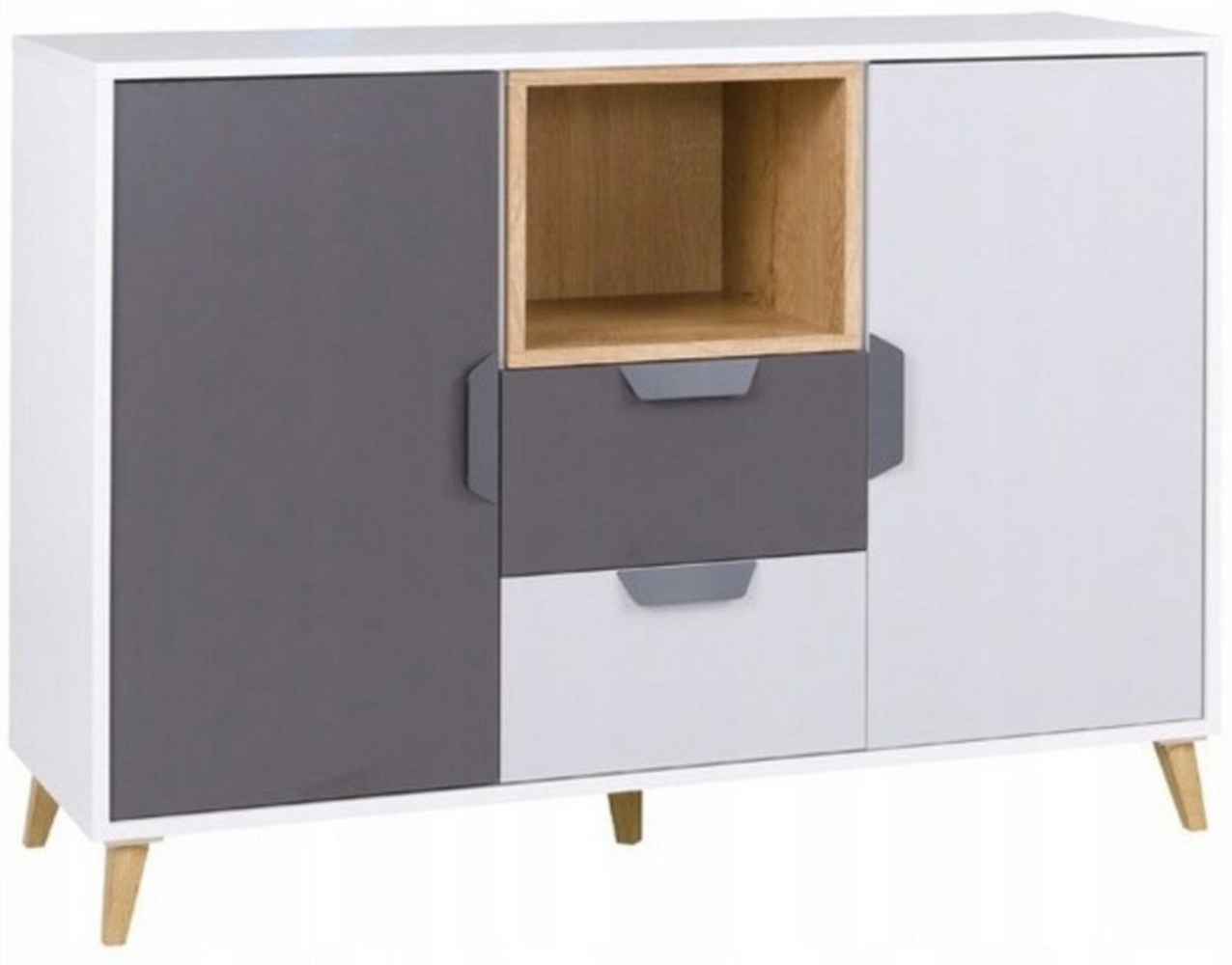 Deine Möbel 24 Kommode JUSTIN 8 Kinderkommode Jugendkommode Sideboard 120 cm breit (Set, 2 St, für Jugendzimmer Kinderzimmer Schlafzimmer Wohnzimmer), in Weiß Matt / Graphit / Grau / Eiche Scandi Still Bild 1