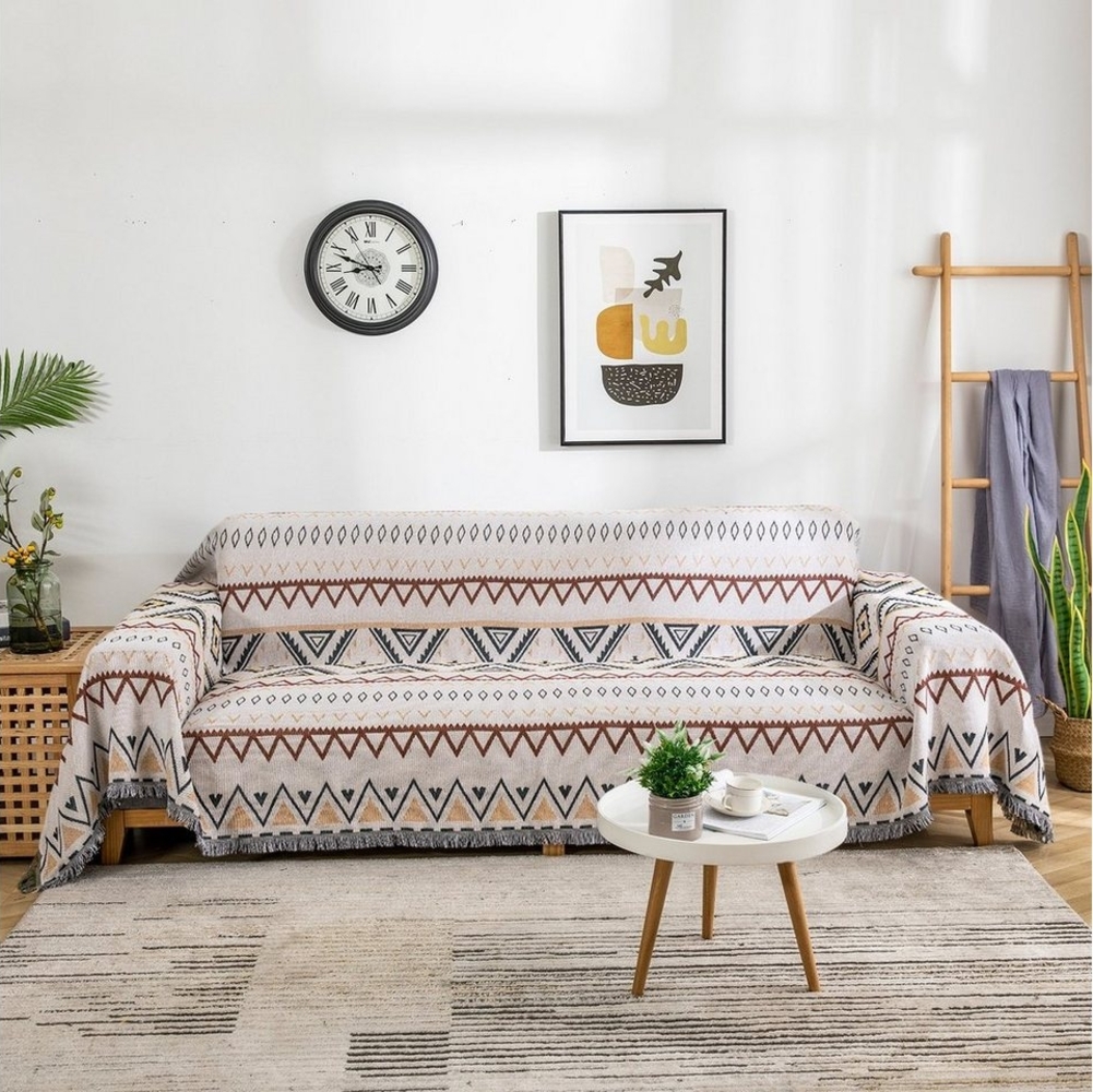 Sunicol Sofabezug Sofa überwurfdecke mit Quasten, Geometric, Bohemian, Baby-Decke, als Bettüberwurf Sofaüberwurf Couchdecke oder Wohnzimmerdecke Bild 1