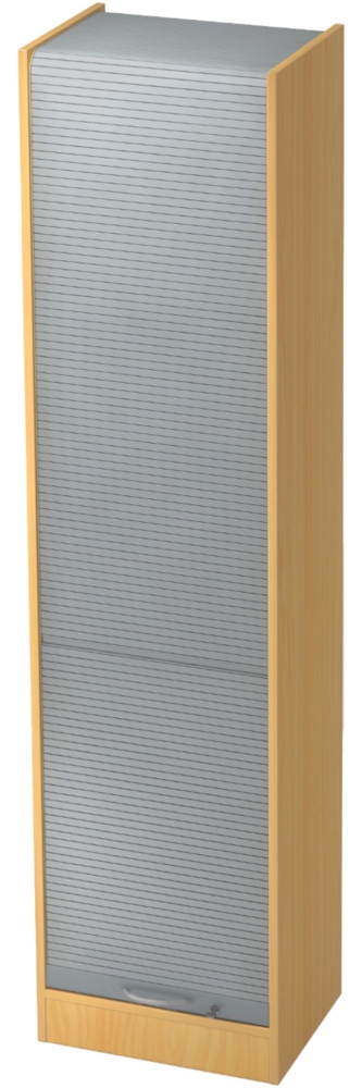 bümö Rollladenschrank in Buche/Silber mit Bogengriff - Vertikal Jalousieschrank 50 cm breit, Aktenschrank abschließbar, Büroschrank für Ordner & Co, SET50-6-S-BM Bild 1
