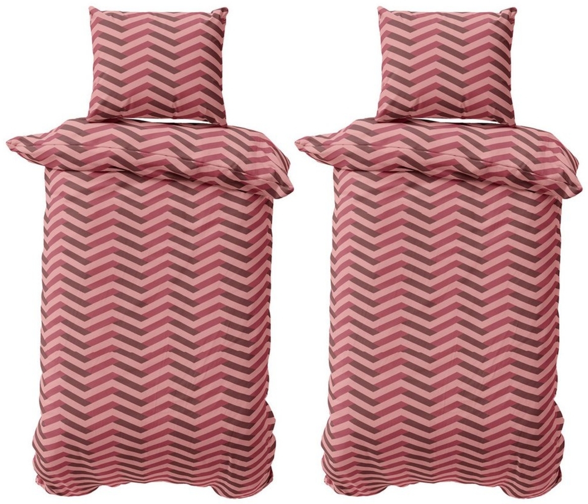 Visaggio Bettwäsche Baumwolle 135x200 cm und 155x220 cm, Jersey, 4 teilig, Ganzjahresbettwäsche mit Markenreißverschluss, Zick Zack Muster Bild 1