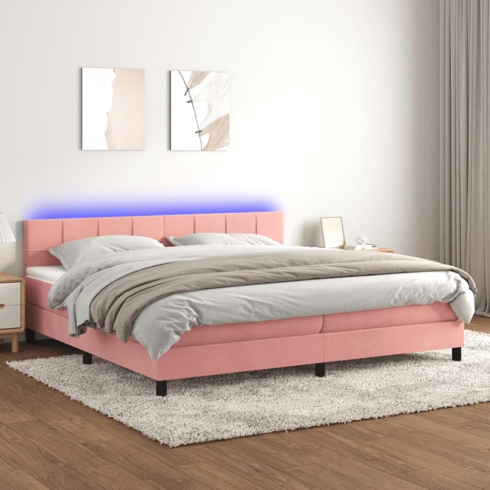 vidaXL Boxspringbett mit Matratze & LED Rosa 200x200 cm Samt, Härtegrad: H2 [3134428] Bild 1