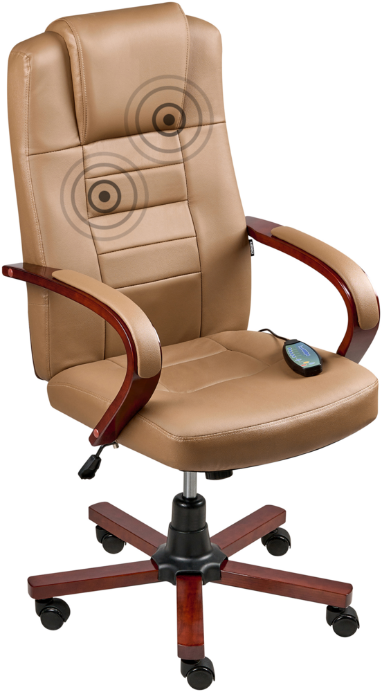 Massagestuhl DIAMOND mit Heizung Echtleder Hellbraun Bild 1