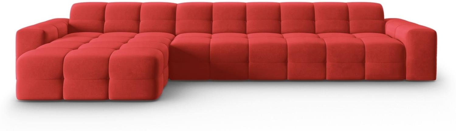 Micadoni 5-Sitzer Samtstoff Ecke links Sofa Kendal | Bezug Red | Beinfarbe Black Beech Wood Bild 1