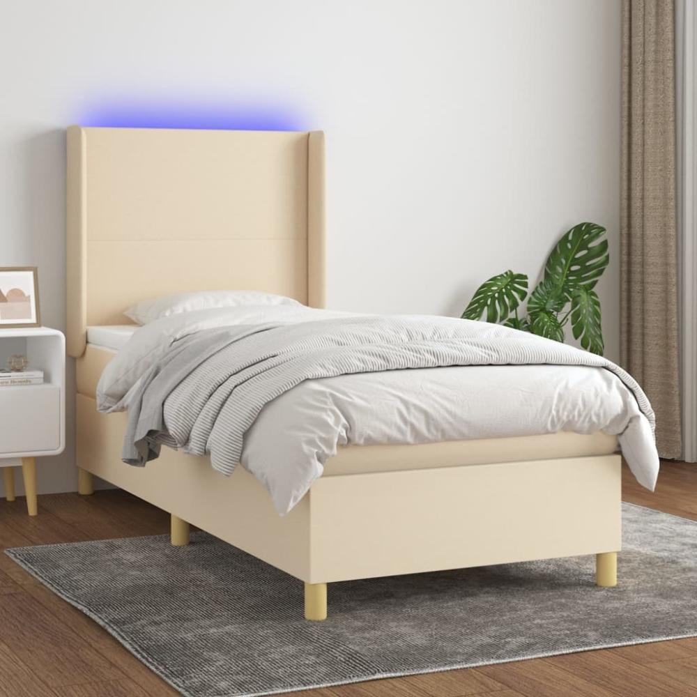 vidaXL Boxspringbett mit Matratze & LED Stoff Creme 90 x 190 cm Bild 1